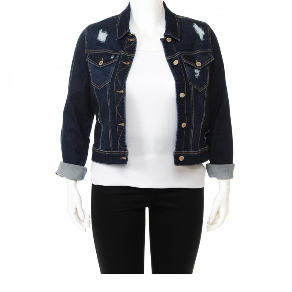 Destruction denim jacket; plus size